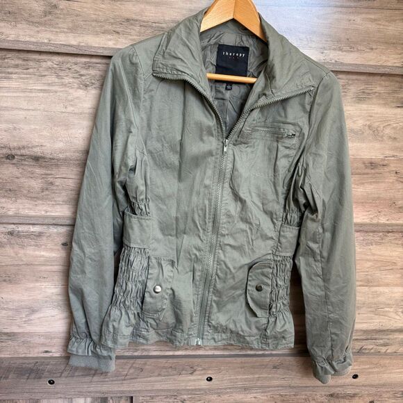 Jackets & Blazers - Therapy Lane Crawford L Army Green Utility Jacket Zip Front Lightweight Collared